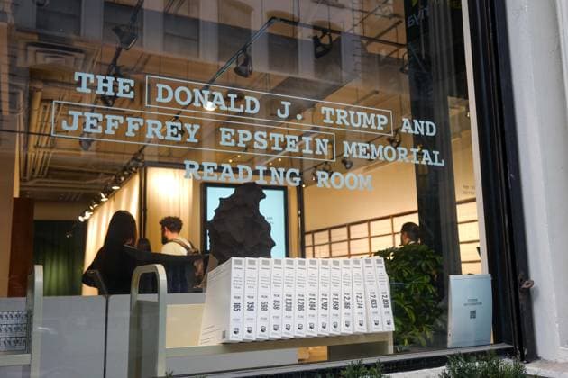 New York, NY- May 9: Donald J. Trump and Jeffery Epstein Memorial Room Exhibition in Manhattan New York. A gallery in a secret location in New York City display 3,374 books that document the released Epstein Files that were released by the DOJ along with a full length timeline displaying the relationship history between Trump and Epstein. Copyright: xAdMediax xMediaPunchx