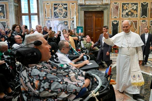 ITALY - POPE LEO XIV DURING A PRIVATE AUDIENCE WITH MEMEBERS OF THE ITALIAN AMYOTROPHIC LATERAL SCLEROSIS ASSOCIATION IN THE VATICAN - 2026 5 9 Italy, Rome, Vatican, 2026 5 9 Pope Leo XIV during a private audience with Members of the Italian Amyotrophic Lateral Sclerosis Association in The Vatican EDITORIAL USE ONLY - NO BOOKS Copyright: xVATICANxMEDIAx