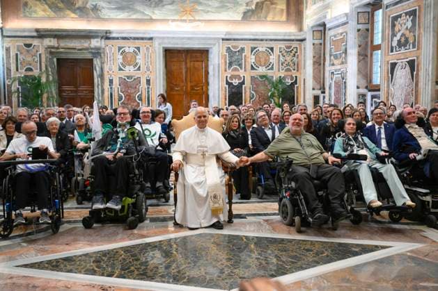 ITALY - POPE LEO XIV DURING A PRIVATE AUDIENCE WITH MEMEBERS OF THE ITALIAN AMYOTROPHIC LATERAL SCLEROSIS ASSOCIATION IN THE VATICAN - 2026 5 9 Italy, Rome, Vatican, 2026 5 9 Pope Leo XIV during a private audience with Members of the Italian Amyotrophic Lateral Sclerosis Association in The Vatican EDITORIAL USE ONLY - NO BOOKS Copyright: xVATICANxMEDIAx