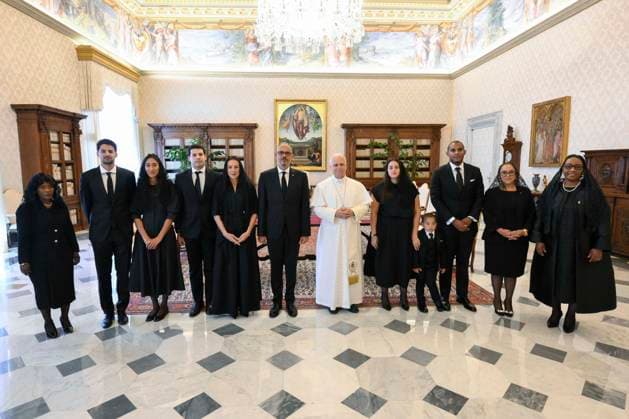 ITALY - POPE LEO XIV DURING A PRIVATE AUDIENCE WOTH ALIX DIDER FILS-AIME IN THE VATICAN - 2026 5 9 Italy, Rome, Vatican, 2026 5 9 Pope Leo XIV during a private audience with Alix Didier Fils-Aime, Prime Minister of Haiti in The Vatican EDITORIAL USE ONLY - NO BOOKS Copyright: xVATICANxMEDIAx