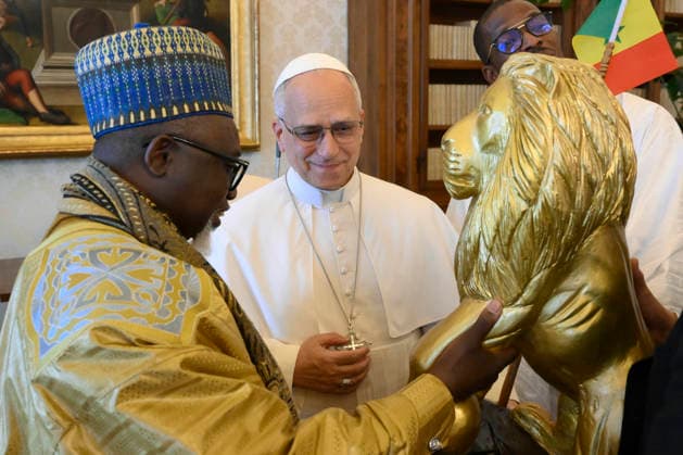 ITALY - POPE LEO XIV DURING A PRIVATE AUDIENCE WITH DELEGATION OF LEADERS AND REPRESENTATIVES OF THE MUSLIM CIMMUNITY OF SENEGAL IN THE VATICAN - 2026 5 9 Italy, Rome, Vatican, 2026 5 9 Pope Leo XIV during a private audience with Delegation of Leaders and Representatives of the Muslim Community of Senegal in The Vatican EDITORIAL USE ONLY - NO BOOKS Copyright: xVATICANxMEDIAx