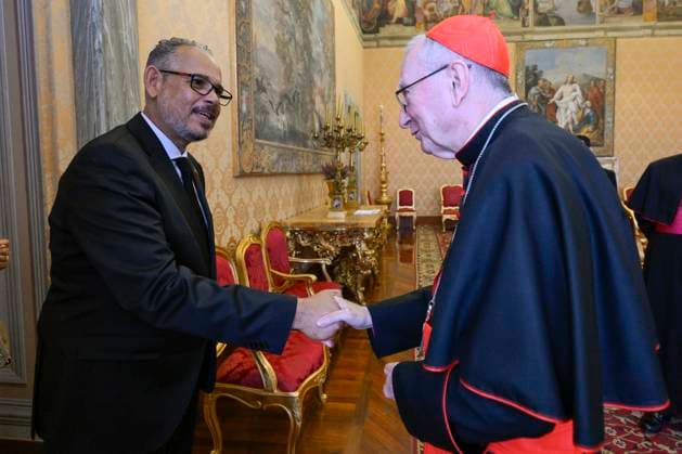 ITALY - POPE LEO XIV DURING A PRIVATE AUDIENCE WOTH ALIX DIDER FILS-AIME IN THE VATICAN - 2026 5 9 Italy, Rome, Vatican, 2026 5 9 Cardinal Pietro Parolin during a private audience with Alix Didier Fils-Aime, Prime Minister of Haiti in The Vatican EDITORIAL USE ONLY - NO BOOKS Copyright: xVATICANxMEDIAx