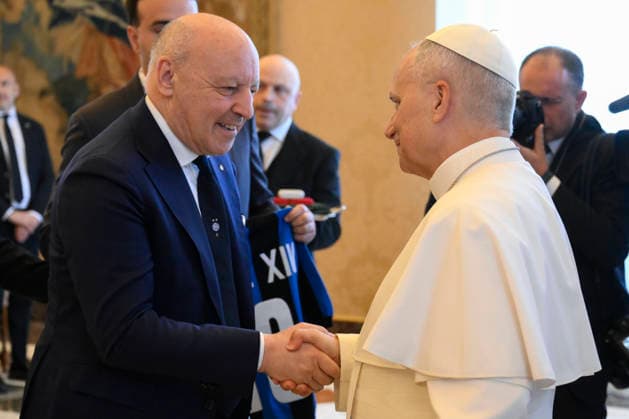ITALY - POPE LEO XIV DURING A PRIVATE AUDIENCE WITH INTER EXECUTIVES AND PLAYERS IN THE VATICAN - 2026 5 9 Italy, Rome, Vatican, 2026 5 9 Pope Leo XIV during a private audience with Inter Executives and Players in The Vatican EDITORIAL USE ONLY - NO BOOKS Copyright: xVATICANxMEDIAx