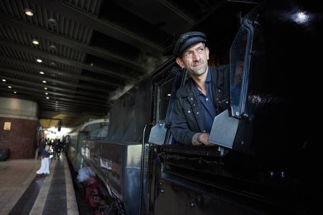 With the steam locomotive through Berlin FOR EDITORIAL PURPOSES ONLY EDITORIAL USE ONLY p Engine driver Alexander Schröder stands in steam locomotive 52 8079 during a stop at Gesundbrunnen station Th Copyright: JoergxCarstensen doc85s685idlexerv0gq5q ,EDITORIAL USE ONLY Copyright: JoergxCarstensen