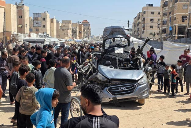 Palestinians inspect site of Israeli strike in Khan Younis Palestinians inspect the site of an Israeli strike that targeted a vehicle in Khan Younis in the southern Gaza Strip on May 10, 2026. According to local sources, the strike killed two Palestinians and wounded several others. Photo by Tariq Mohammad APA Images Khan Yunis Gaza Strip Palestinian Territory 100526_Khan_Yunis_TM_00(3) Copyright: xapaimagesxTariqxMohammad xapaimagesx