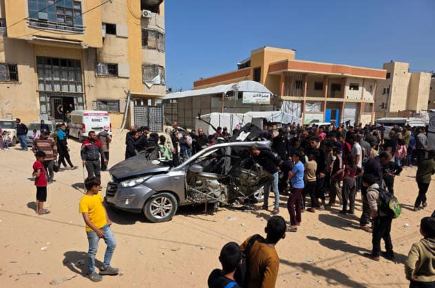 Palestinians inspect site of Israeli strike in Khan Younis Palestinians inspect the site of an Israeli strike that targeted a vehicle in Khan Younis in the southern Gaza Strip on May 10, 2026. According to local sources, the strike killed two Palestinians and wounded several others. Photo by Tariq Mohammad APA Images Khan Yunis Gaza Strip Palestinian Territory 100526_Khan_Yunis_TM_00(5) Copyright: xapaimagesxTariqxMohammad xapaimagesx