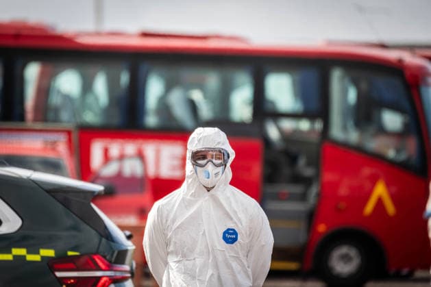 First passengers leave HV Hondius amid suspected hantavirus concerns in Tenerife TENERIFE, SPAIN - MAY 10: The first passengers from the MV Hondius depart for Tenerife Airport aboard a Spanish Military Emergency Unit bus, escorted by a member of Spain’s External Health Service, after disembarking at Granadilla Port in Tenerife, Canary Islands, on May 10, 2026. Andres Gutierrez Anadolu Tenerife Spain. Editorial use only. Please get in touch for any other usage.  Copyright: x2026xAnadoluxAndresxGutierrezx