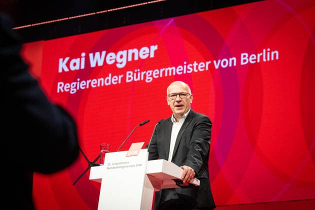 Kai Wegner, Governing Mayor of Berlin, during his welcoming speech at the opening of the Federal Congress DGB Federal Congress 2026 in Berlin German Trade Union Confederation, Berlin Berlin Germany Hotel Estrel