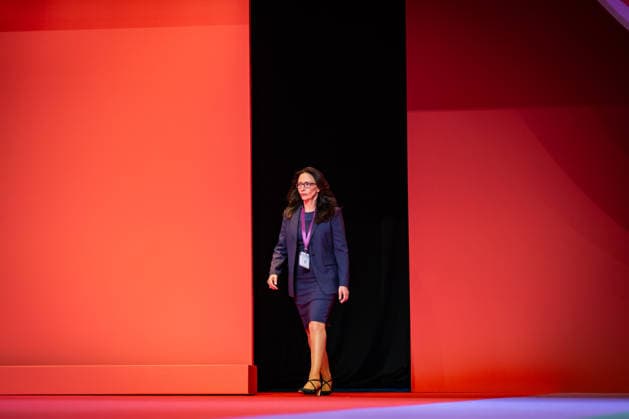 Yasmin Fahimi on stage at the opening of the Federal Congress DGB Federal Congress 2026 in Berlin German Trade Union Confederation, Berlin Berlin Germany Hotel Estrel