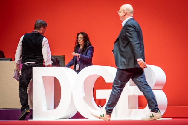 Yasmin Fahimi on stage at the opening of the Federal Congress DGB Federal Congress 2026 in Berlin German Trade Union Confederation, Berlin Berlin Germany Hotel Estrel