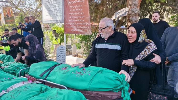 Funeral held in southern Lebanon for 7 people who lost their lives after an Israeli attack SIDON, LEBANON - MAY 10: Relatives mourn during the funeral ceremony held for seven people, including a child, who were killed in an Israeli strike targeting the town of Al-Saksakiyyeh in Sidon, Lebanon on May 10, 2026. Mohammad Abushama Anadolu Sidon Lebanon. Editorial use only. Please get in touch for any other usage.  Copyright: x2026xAnadoluxMohammadxAbushamax
