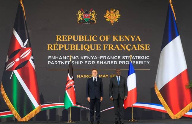 French President Emmanuel Macron in Kenya NAIROBI, KENYA - MAY 10: French President Emmanuel Macron (L) meets with Kenyan President William Ruto (R) during an official visit in Nairobi, Kenya, on May 10, 2026. Lucas Mukasa Anadolu Nairobi Kenya. Editorial use only. Please get in touch for any other usage.  Copyright: x2026xAnadoluxLucasxMukasax