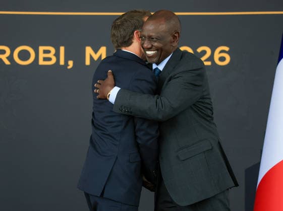 French President Emmanuel Macron in Kenya NAIROBI, KENYA - MAY 10: French President Emmanuel Macron (L) meets with Kenyan President William Ruto (R) during an official visit in Nairobi, Kenya, on May 10, 2026. Lucas Mukasa Anadolu Nairobi Kenya. Editorial use only. Please get in touch for any other usage.  Copyright: x2026xAnadoluxLucasxMukasax