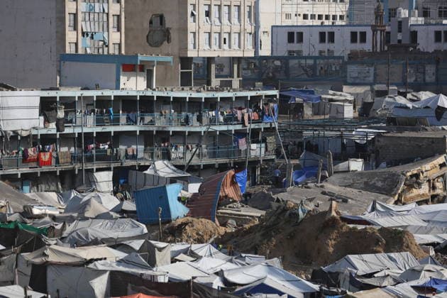 Displaced Palestinians shelter in overcrowded camps west of Gaza City General views show tents sheltering displaced Palestinians crowded together west of Gaza City on May 10, 2026, where thousands of residents live under difficult humanitarian conditions amid shortages of basic services. Many Palestinians continue to flee to densely populated areas across the Gaza Strip as the war continues, while humanitarian organizations warn of worsening living conditions and shortages of food, water and medical care in shelters and displacement camps. Photo by Omar Ashtawy apaimages Gaza city Gaza Strip Palestinian Territory 100526_Gaza_OSH_01(10) Copyright: xapaimagesxOmarxAshtawyx xapaimagesx