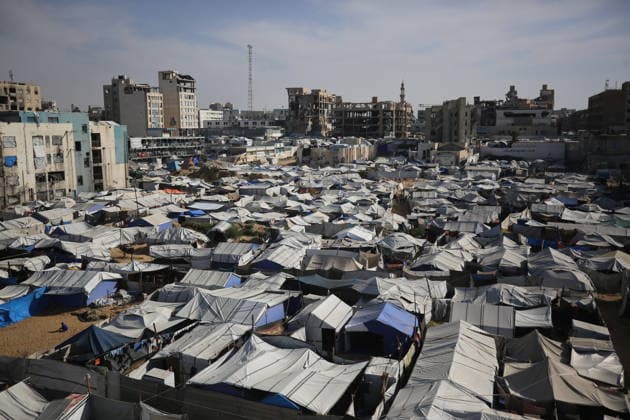 Displaced Palestinians shelter in overcrowded camps west of Gaza City General views show tents sheltering displaced Palestinians crowded together west of Gaza City on May 10, 2026, where thousands of residents live under difficult humanitarian conditions amid shortages of basic services. Many Palestinians continue to flee to densely populated areas across the Gaza Strip as the war continues, while humanitarian organizations warn of worsening living conditions and shortages of food, water and medical care in shelters and displacement camps. Photo by Omar Ashtawy apaimages Gaza city Gaza Strip Palestinian Territory 100526_Gaza_OSH_01(3) Copyright: xapaimagesxOmarxAshtawyx xapaimagesx