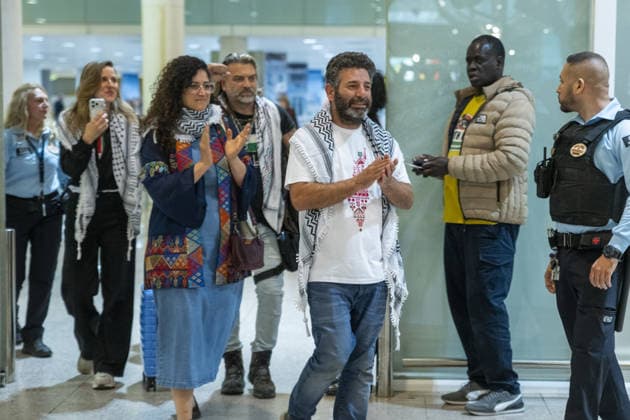 Saif Abukeshek returns to Barcelona after released by Israel BARCELONA, SPAIN - MAY 10: Activist Saif Abukeshek returns to Barcelona-El Prat Airport after being released by Israel following his detention during the interception of the Global Sumud Flotilla in international waters, in Barcelona, Spain on May 10, 2026. Abukeshek, a Palestinian origin activist with Spanish and Swedish nationality, spent ten days in Shikma prison in Ashkelon after being detained on April 30 alongside Brazilian activist Thiago Avila. Abukeshek said he planned to travel to Turkiye in the coming days to rejoin other flotilla activists preparing further initiatives. Lorena Sopena Lopez Anadolu Barcelona Spain. Editorial use only. Please get in touch for any other  Copyright: x2026xAnadoluxLorenaxSopenaxLopezx