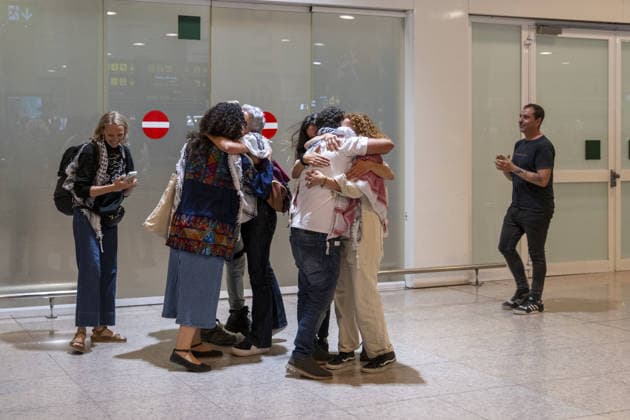 Saif Abukeshek returns to Barcelona after released by Israel BARCELONA, SPAIN - MAY 10: Activist Saif Abukeshek returns to Barcelona-El Prat Airport after being released by Israel following his detention during the interception of the Global Sumud Flotilla in international waters, in Barcelona, Spain on May 10, 2026. Abukeshek, a Palestinian origin activist with Spanish and Swedish nationality, spent ten days in Shikma prison in Ashkelon after being detained on April 30 alongside Brazilian activist Thiago Avila. Abukeshek said he planned to travel to Turkiye in the coming days to rejoin other flotilla activists preparing further initiatives. Lorena Sopena Lopez Anadolu Barcelona Spain. Editorial use only. Please get in touch for any other  Copyright: x2026xAnadoluxLorenaxSopenaxLopezx