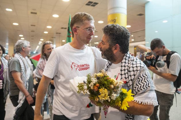 Saif Abukeshek returns to Barcelona after released by Israel BARCELONA, SPAIN - MAY 10: Activist Saif Abukeshek returns to Barcelona-El Prat Airport after being released by Israel following his detention during the interception of the Global Sumud Flotilla in international waters, in Barcelona, Spain on May 10, 2026. Abukeshek, a Palestinian origin activist with Spanish and Swedish nationality, spent ten days in Shikma prison in Ashkelon after being detained on April 30 alongside Brazilian activist Thiago Avila. Abukeshek said he planned to travel to Turkiye in the coming days to rejoin other flotilla activists preparing further initiatives. Lorena Sopena Lopez Anadolu Barcelona Spain. Editorial use only. Please get in touch for any other  Copyright: x2026xAnadoluxLorenaxSopenaxLopezx