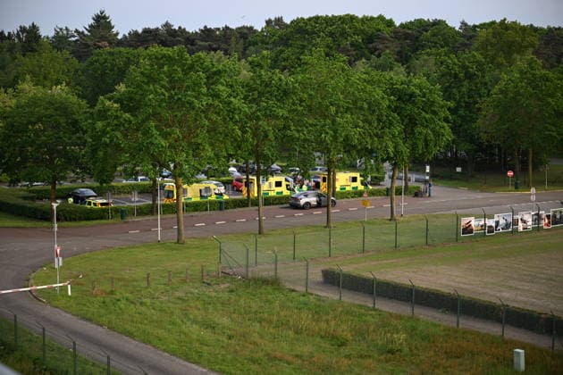 Eindhoven Airport prepares for Hantavirus evacuation flight EINDHOVEN, NETHERLANDS - MAY 10: Ambulances arrive at Eindhoven Airport for Hantavirus evacuation process ahead of the arrival of the flight from Tenerife carrying the passengers evacuated from the MV Hondius, in Eindhoven, Netherlands on May 10, 2026. Mouneb Taim Anadolu Eindhoven Netherlands. Editorial use only. Please get in touch for any other usage.  Copyright: x2026xAnadoluxMounebxTaimx