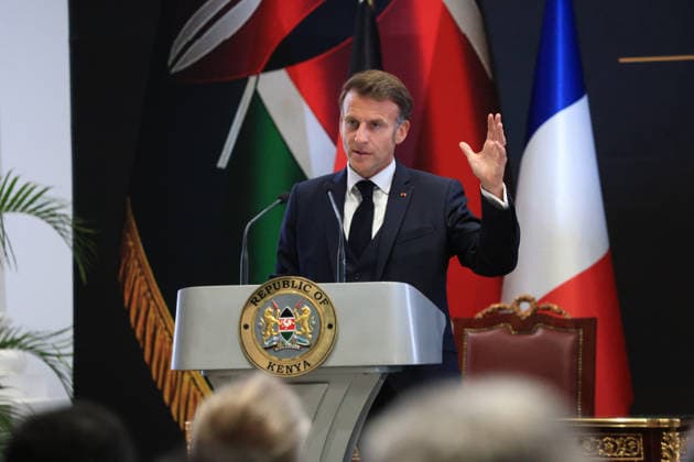 French President Emmanuel Macron in Kenya NAIROBI, KENYA - MAY 10: French President Emmanuel Macron and Kenyan President William Ruto (not seen) hold a joint press conference following their bilateral meeting during Macron’s official visit in Nairobi, Kenya, on May 10, 2026. Lucas Mukasa Anadolu Nairobi Kenya. Editorial use only. Please get in touch for any other usage.  Copyright: x2026xAnadoluxLucasxMukasax