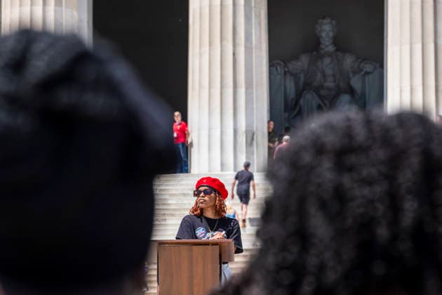 May 10, 2026, Washington, Dc, USA: MARYAM MUHAMMAD, member of the African National WomenÃ¢â‚¬â ¢s Organization, stands at the podium for the Black Mothers March on MotherÃ¢â‚¬â ¢s Day. Dozens of protesters gathered at the Lincoln Memorial for the rally to demand greater protections for Black mothers and families. Washington USA - ZUMAh204 20260510_znp_h204_001 Copyright: xRileyxHartyx