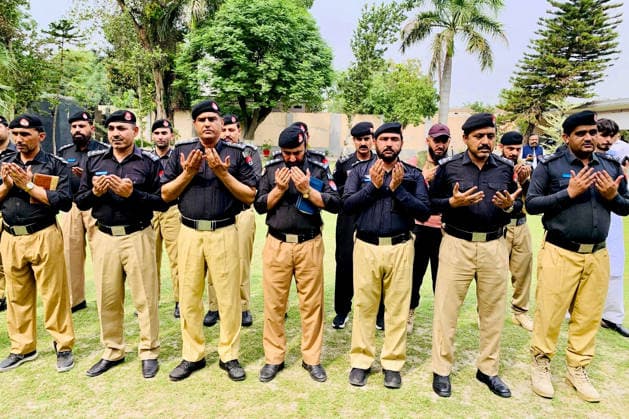 May 10, 2026, Peshawar, Peshawar, Pakistan: Funeral for victims of attack at police station in Pakistan..Relatives and police officials attend the funeral of victims of a car bomb attack at a police post in Bannu, KPK province, Pakistan, 10 May 2026. According to police officials, at least 12 police personnel were killed and several others injured after an explosives-laden vehicle struck the checkpoint, followed by an exchange of fire with militants in the northwestern Bannu district bordering Afghanistan. Peshawar Pakistan - ZUMAa217 20260510_znp_a217_002 Copyright: xHussainxAlix