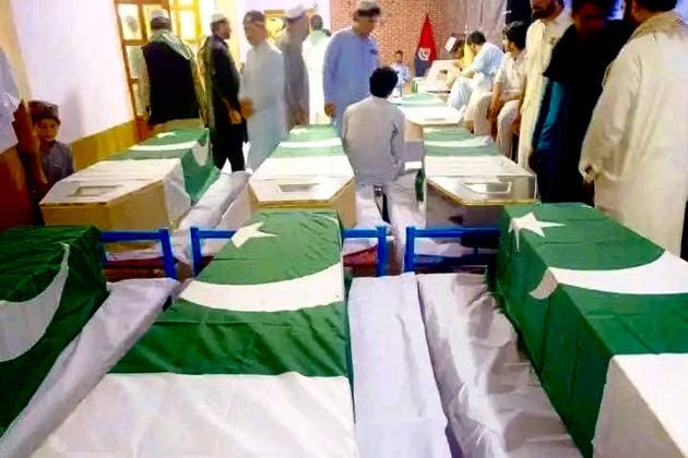 May 10, 2026, Peshawar, Peshawar, Pakistan: Funeral for victims of attack at police station in Pakistan..Relatives and police officials attend the funeral of victims of a car bomb attack at a police post in Bannu, KPK province, Pakistan, 10 May 2026. According to police officials, at least 12 police personnel were killed and several others injured after an explosives-laden vehicle struck the checkpoint, followed by an exchange of fire with militants in the northwestern Bannu district bordering Afghanistan. Peshawar Pakistan  - ZUMAa217 20260510_znp_a217_003 Copyright: xHussainxAlix