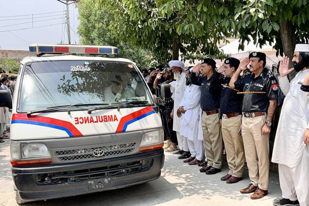 May 10, 2026, Peshawar, Peshawar, Pakistan: Funeral for victims of attack at police station in Pakistan..Relatives and police officials attend the funeral of victims of a car bomb attack at a police post in Bannu, KPK province, Pakistan, 10 May 2026. According to police officials, at least 12 police personnel were killed and several others injured after an explosives-laden vehicle struck the checkpoint, followed by an exchange of fire with militants in the northwestern Bannu district bordering Afghanistan. Peshawar Pakistan  - ZUMAa217 20260510_znp_a217_005 Copyright: xHussainxAlix