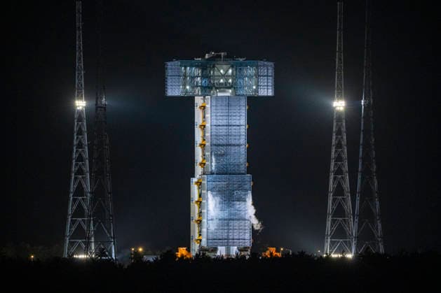 WENCHANG, CHINA - MAY 11: The combination of the Tianzhou-10 cargo craft and a Long March 7 carrier rocket is ready for launch at Wenchang Spacecraft Launch Site on May 11, 2026 in Wenchang, Hainan Province of China. China plans to launch the Tianzhou-10 cargo spacecraft from the Wenchang Spacecraft Launch Site in the southern island province of Hainan around 8:13 a.m. (Beijing Time) on May 11.  Copyright: xVCGx 111640570602