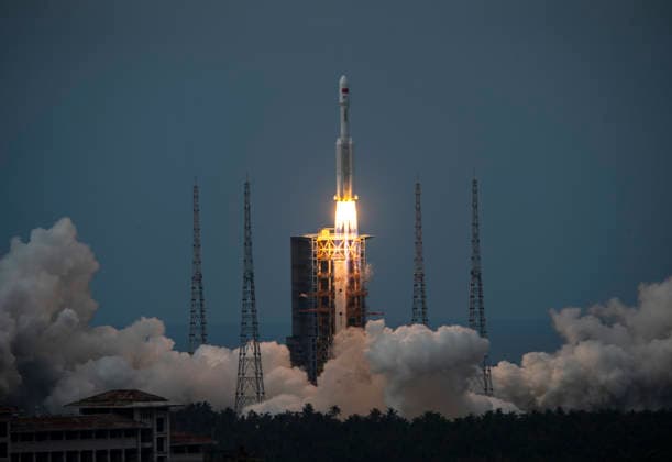 WENCHANG, CHINA - MAY 11: A Long March 7 carrier rocket carrying the Tianzhou-10 cargo craft blasts off from Wenchang Spacecraft Launch Site on May 11, 2026 in Wenchang, Hainan Province of China. China launched the cargo craft Tianzhou-10 from the Wenchang Spacecraft Launch Site on the morning of May 11 to deliver supplies for its orbiting Tiangong space station.  Copyright: xVCGx 111640600306