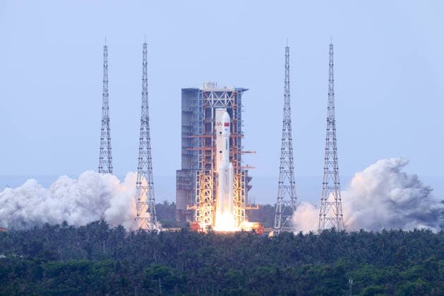 WENCHANG, CHINA - MAY 11: A Long March 7 carrier rocket carrying the Tianzhou-10 cargo craft blasts off from Wenchang Spacecraft Launch Site on May 11, 2026 in Wenchang, Hainan Province of China. China launched the cargo craft Tianzhou-10 from the Wenchang Spacecraft Launch Site on the morning of May 11 to deliver supplies for its orbiting Tiangong space station.  Copyright: xChinaxNewsxServicex 111640602375