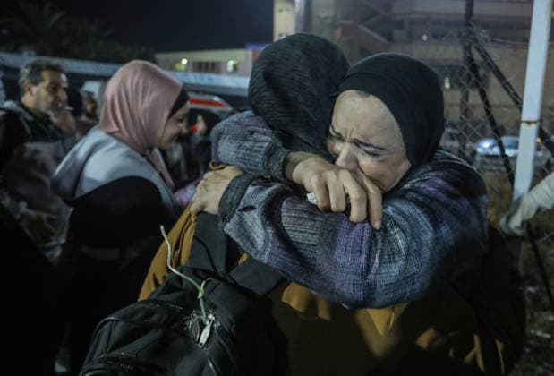 Palestinian patients receiving treatment in Egypt returned to Gaza via the Rafah Border Crossing KHAN YUNIS, GAZA, PALESTINE - MAY 11: Palestinian patients and their companions return to the Gaza Strip from Egypt through the Rafah border crossing in Khan Yunis, Gaza, Palestine on May 11, 2026. The Palestinians, who had been receiving treatment in Egypt, were transported by buses to Nasser Hospital in Khan Yunis in southern Gaza, where they were met with emotional reunions by family members waiting outside the hospital. Abed Rahim Khatib Anadolu Khan Yunis Gaza. Editorial use only. Please get in touch for any other usage.  Copyright: x2026xAnadoluxAbedxRahimxKhatibx
