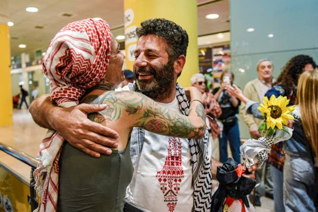 Released activist Saif Abukeshek arrives in Barcelona Global Sumud Flotilla activist Saif Abukeshek arrives at Josep Tarradellas Barcelona El Prat Airport, May 10, 2026, in Barcelona, Catalunya Espana Abukeshek has flown to Spain from Athens after being released by Israeli authorities Activists Saif Abukeshek and Thiago Avila were intercepted by Israeli forces on April 30 in international waters while sailing towards the Gaza Strip aboard the Global Sumud Flotilla Following their arrest, Abukeshek and Thiago were transferred to the Shikma detention center, located in the city of Ashkelon, Israel 10 MAY 2026 Barcelona Catalunya Barcelona Catalunya Catalunya Espana  Copyright: xAlbertoxParedesx 7513103