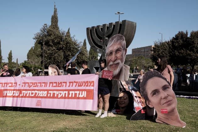 May 11, 2026, Jerusalem, Israel: Protesters gather at the entrance to the Knesset as the Israeli parliament reconvenes after a six week spring recess. Demonstrators hold enlarged placards depicting victims of the October 7, 2023, massacre, which claimed approximately 1,200 lives, and the 46 hostages taken alive and subsequently murdered or found dead in Hamas captivity. The rally demands a judiciary appointed independent national committee of inquiry into government negligence, which protesters claim led to the initial security failure and the deaths of over 1,150 Israeli security personnel in the ensuing battles. With the current governmentÃ¢â‚¬â ¢s mandate potentially lasting until October 2026, the group is calling for immediate accounta  - ZUMAa126 20260511_zap_a126_003 Copyright: xNirxAlonx