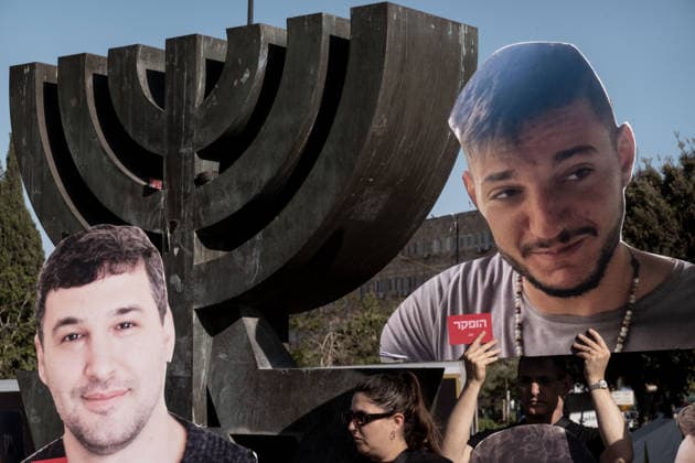 May 11, 2026, Jerusalem, Israel: Protesters gather at the entrance to the Knesset as the Israeli parliament reconvenes after a six week spring recess. Demonstrators hold enlarged placards depicting victims of the October 7, 2023, massacre, which claimed approximately 1,200 lives, and the 46 hostages taken alive and subsequently murdered or found dead in Hamas captivity. The rally demands a judiciary appointed independent national committee of inquiry into government negligence, which protesters claim led to the initial security failure and the deaths of over 1,150 Israeli security personnel in the ensuing battles. With the current governmentÃ¢â‚¬â ¢s mandate potentially lasting until October 2026, the group is calling for immediate accounta  - ZUMAa126 20260511_zap_a126_008 Copyright: xNirxAlonx