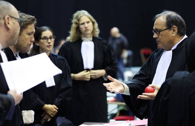 Civil party lawyer Dimitri De Beco and Civil party lawyer Jean-Philippe Mayence pictured before the trial of P. and A. Falzone, at the Court of Appeal of Mons, on Monday 11 May 2026. The trial of the two men concerns the 2022 tragedy in Strepy-Bracquegnies, where a car plowed into a carnival parade around 5:00. Six people died at the scene, and a seventh months later in the hospital. P. Falzone is charged with seven murder and 81 attempted murder. A. Falzone with failure to render aid to a person in danger.  VIRGINIExLEFOUR 173473103