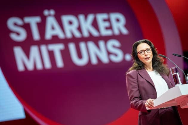 DGB Federal Chairwoman Yasmin Fahimi during her candidacy speech for the upcoming re-election on stage at the DGB Federal Congress 2026 in Berlin German Trade Union Confederation, Berlin Berlin Germany Hotel Estrel