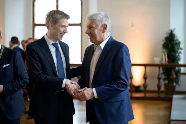 Lord Mayor Dominik Krause and former Lord Mayor Dieter Reiter Festive inaugural meeting of the City Council of the City of Munich term of office 2026 to 2032 in the ballroom of the old City Hall, Munich 11 05 2026