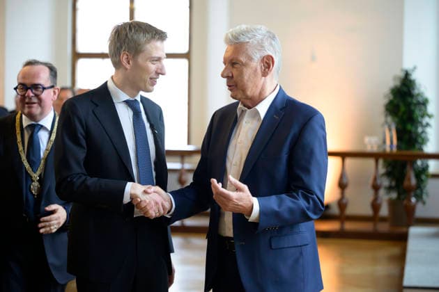 Lord Mayor Dominik Krause and former Lord Mayor Dieter Reiter Festive inaugural meeting of the City Council of the City of Munich term of office 2026 to 2032 in the ballroom of the old City Hall, Munich 11 05 2026