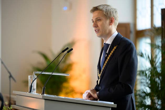 v l Lord Mayor Dominik Krause Festive inaugural meeting of the City Council of the City of Munich, term of office 2026 to 2032 in the ballroom of the old City Hall, Munich 11 05 2026