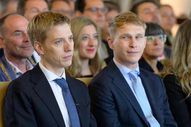 From left Lord Mayor Dominik Krause and his friend Sebastian Müller Festive opening session of the City Council of the City of Munich term of office 2026 to 2032 in the ballroom of the old City Hall, Munich 11 05 2026