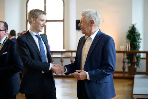 Lord Mayor Dominik Krause and former Lord Mayor Dieter Reiter Festive inaugural meeting of the City Council of the City of Munich term of office 2026 to 2032 in the ballroom of the old City Hall, Munich 11 05 2026