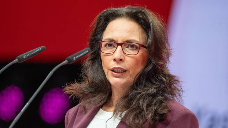Re-elected DGB Federal Chairwoman Yasmin Fahimi gives her keynote speech DGB Federal Congress 2026 in Berlin German Trade Union Confederation, Berlin Berlin Germany Hotel Estrel