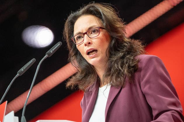 Re-elected DGB Federal Chairwoman Yasmin Fahimi gives her keynote speech DGB Federal Congress 2026 in Berlin German Trade Union Confederation, Berlin Berlin Germany Hotel Estrel