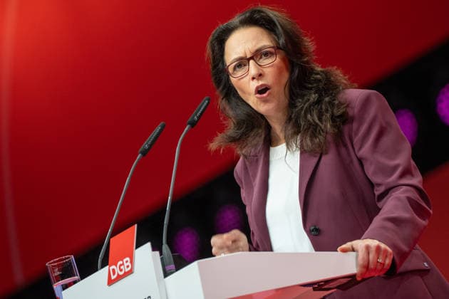 Re-elected DGB Federal Chairwoman Yasmin Fahimi gives her keynote speech DGB Federal Congress 2026 in Berlin German Trade Union Confederation, Berlin Berlin Germany Hotel Estrel