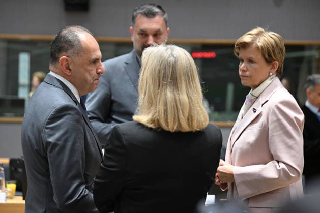 Foreign Affairs Council in Brussels BRUSSELS, BELGIUM - MAY 11: Greek Foreign Minister Giorgos Gerapetritis (L) and Latvian Foreign Minister Baiba Braze (R) attend the Foreign Affairs Council, which will focus on Western Balkans, Ukraine and Syria, in Brussels, Belgium on May 11, 2026. Dursun Aydemir Anadolu Brussels Belgium. Editorial use only. Please get in touch for any other usage.  Copyright: x2026xAnadoluxDursunxAydemirx