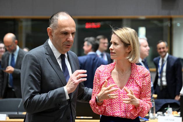 Foreign Affairs Council in Brussels BRUSSELS, BELGIUM - MAY 11: Greek Foreign Minister Giorgos Gerapetritis (L) and EU High Representative for Foreign Affairs and Security Policy, Kaja Kallas (R) attend the Foreign Affairs Council, which will focus on Western Balkans, Ukraine and Syria, in Brussels, Belgium on May 11, 2026. Dursun Aydemir Anadolu Brussels Belgium. Editorial use only. Please get in touch for any other usage.  Copyright: x2026xAnadoluxDursunxAydemirx