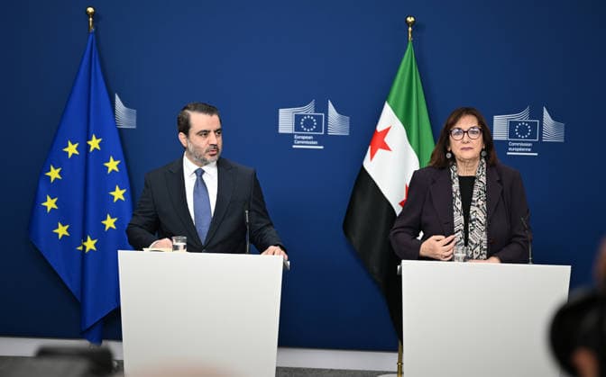 Dubravka Suica - Asad Hassan Sheybani meeting in Brussels BRUSSELS, BELGIUM - MAY 11: European Commission member responsible for the Mediterranean Dubravka Suica and Syrian Foreign Minister Asad Hassan Sheybani hold a joint press conference within the Syria Partnership Coordination Forum held in Brussels, Belgium on May 11, 2026. Dursun Aydemir Anadolu Brussels Belgium. Editorial use only. Please get in touch for any other usage.  Copyright: x2026xAnadoluxDursunxAydemirx