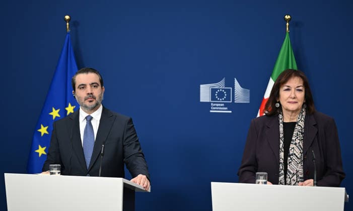 Dubravka Suica - Asad Hassan Sheybani meeting in Brussels BRUSSELS, BELGIUM - MAY 11: European Commission member responsible for the Mediterranean Dubravka Suica and Syrian Foreign Minister Asad Hassan Sheybani hold a joint press conference within the Syria Partnership Coordination Forum held in Brussels, Belgium on May 11, 2026. Dursun Aydemir Anadolu Brussels Belgium. Editorial use only. Please get in touch for any other usage.  Copyright: x2026xAnadoluxDursunxAydemirx