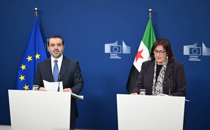 Dubravka Suica - Asad Hassan Sheybani meeting in Brussels BRUSSELS, BELGIUM - MAY 11: European Commission member responsible for the Mediterranean Dubravka Suica and Syrian Foreign Minister Asad Hassan Sheybani hold a joint press conference within the Syria Partnership Coordination Forum held in Brussels, Belgium on May 11, 2026. Dursun Aydemir Anadolu Brussels Belgium. Editorial use only. Please get in touch for any other usage.  Copyright: x2026xAnadoluxDursunxAydemirx